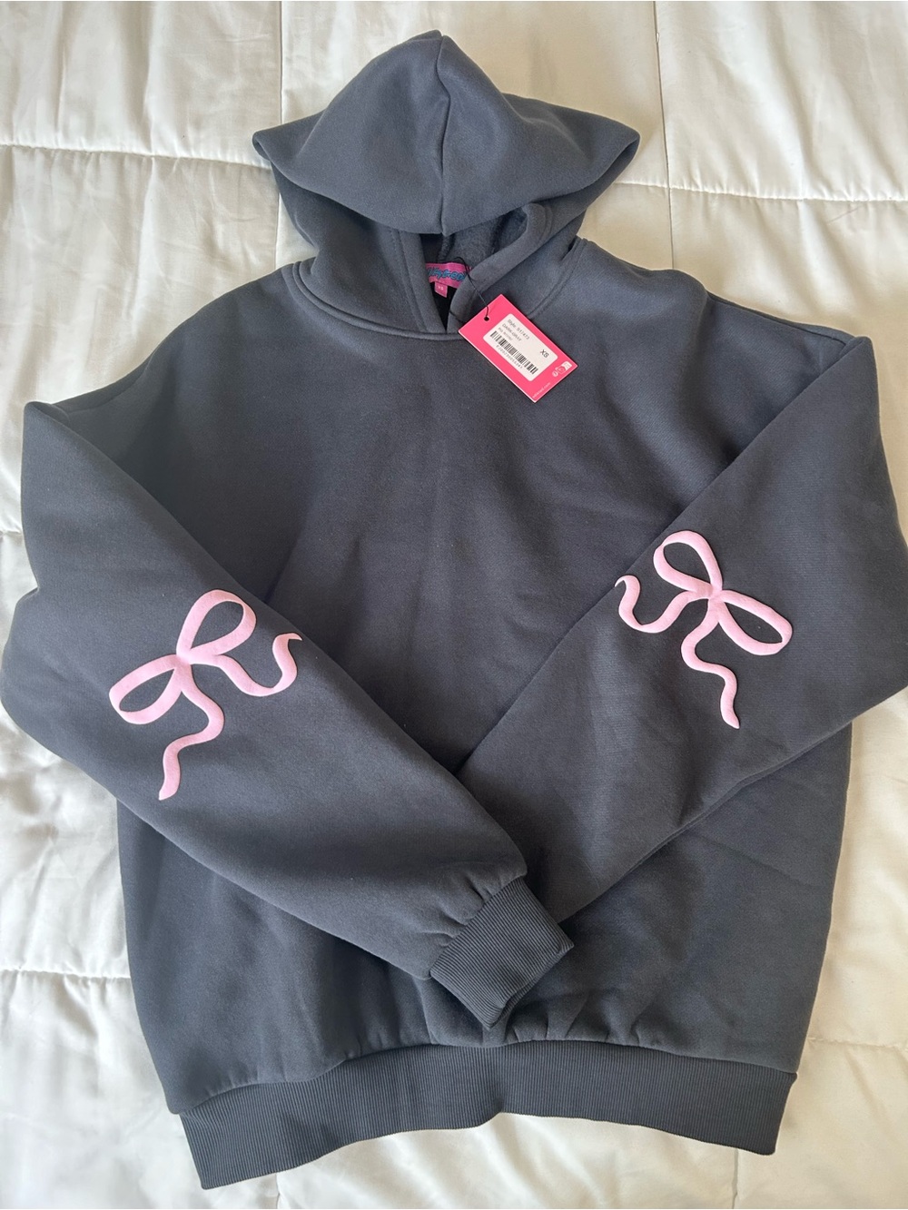 Edikted Bonney Bow Detail Hoodie Charcoal Gray